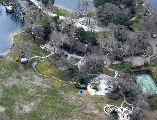 Aerial view of Neverland Ranch including the amusement-ride area, February 2008