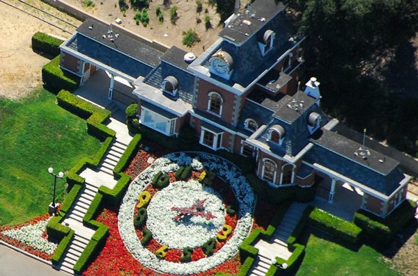 Aerial view of the Neverland train station and the floral clock